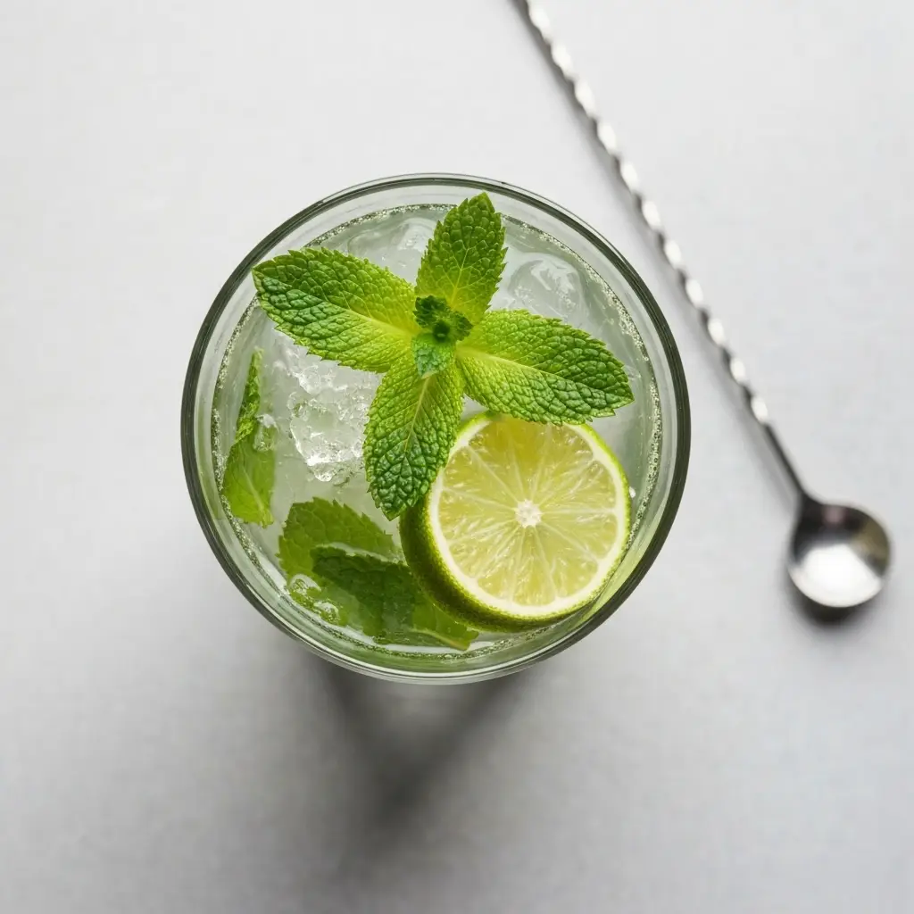 Mojito Recipe: The Ultimate Guide to the Perfect Classic Cocktail 2 An overhead view of a classic mojito, showing the fresh mint garnish and crushed ice.