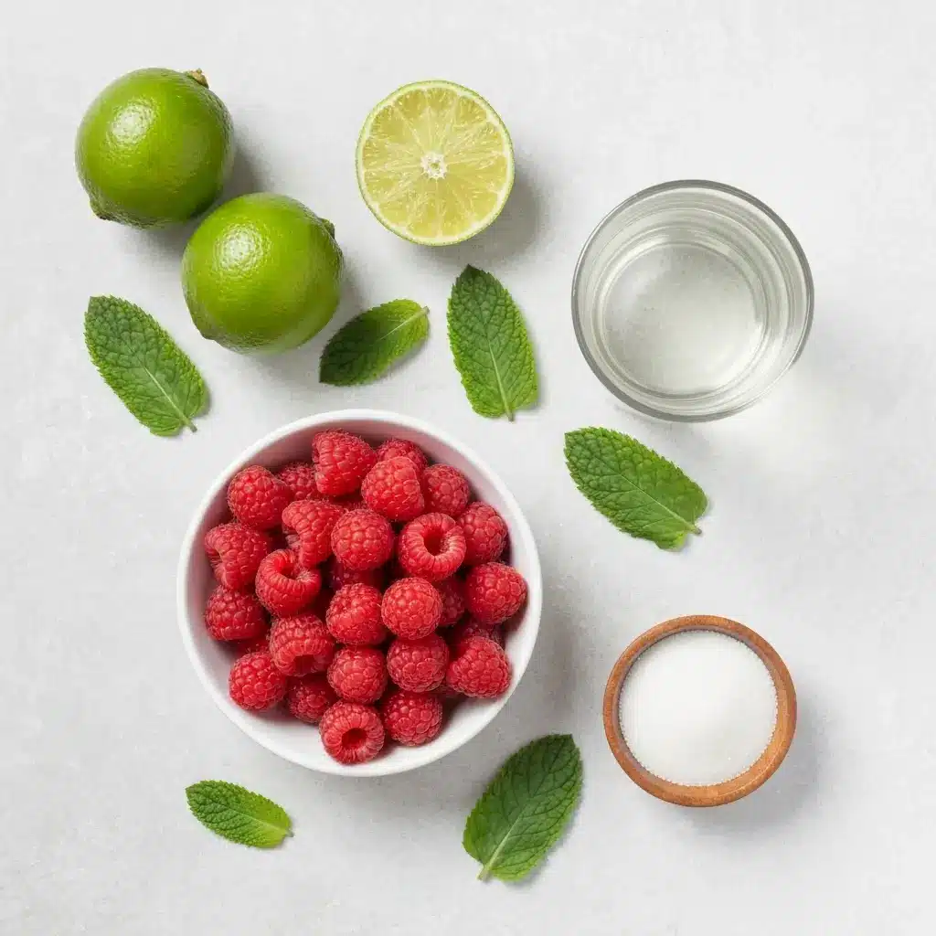 Raspberry Mojito Recipe (Bright, Fresh & So Easy!) 1 Ingredients for a raspberry mojito: fresh raspberries, mint, lime, sugar, and white rum.