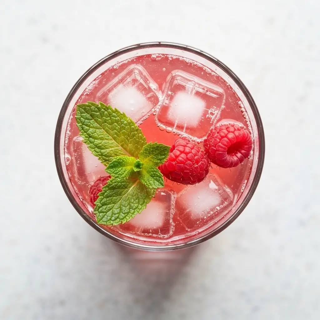 Raspberry Mojito Recipe (Bright, Fresh & So Easy!) 2 An overhead view of a refreshing raspberry mojito cocktail.