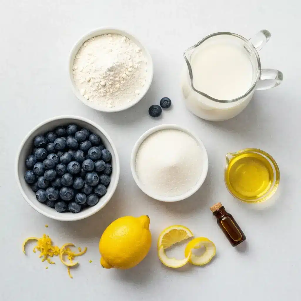 Ingredients for the vegan blueberry muffin recipe laid out on a clean surface.