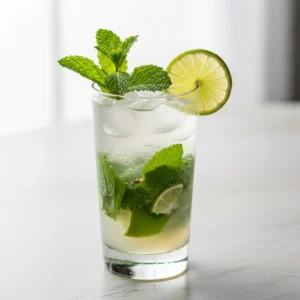 A refreshing vodka mojito recipe in a tall highball glass with a fresh mint and lime garnish.