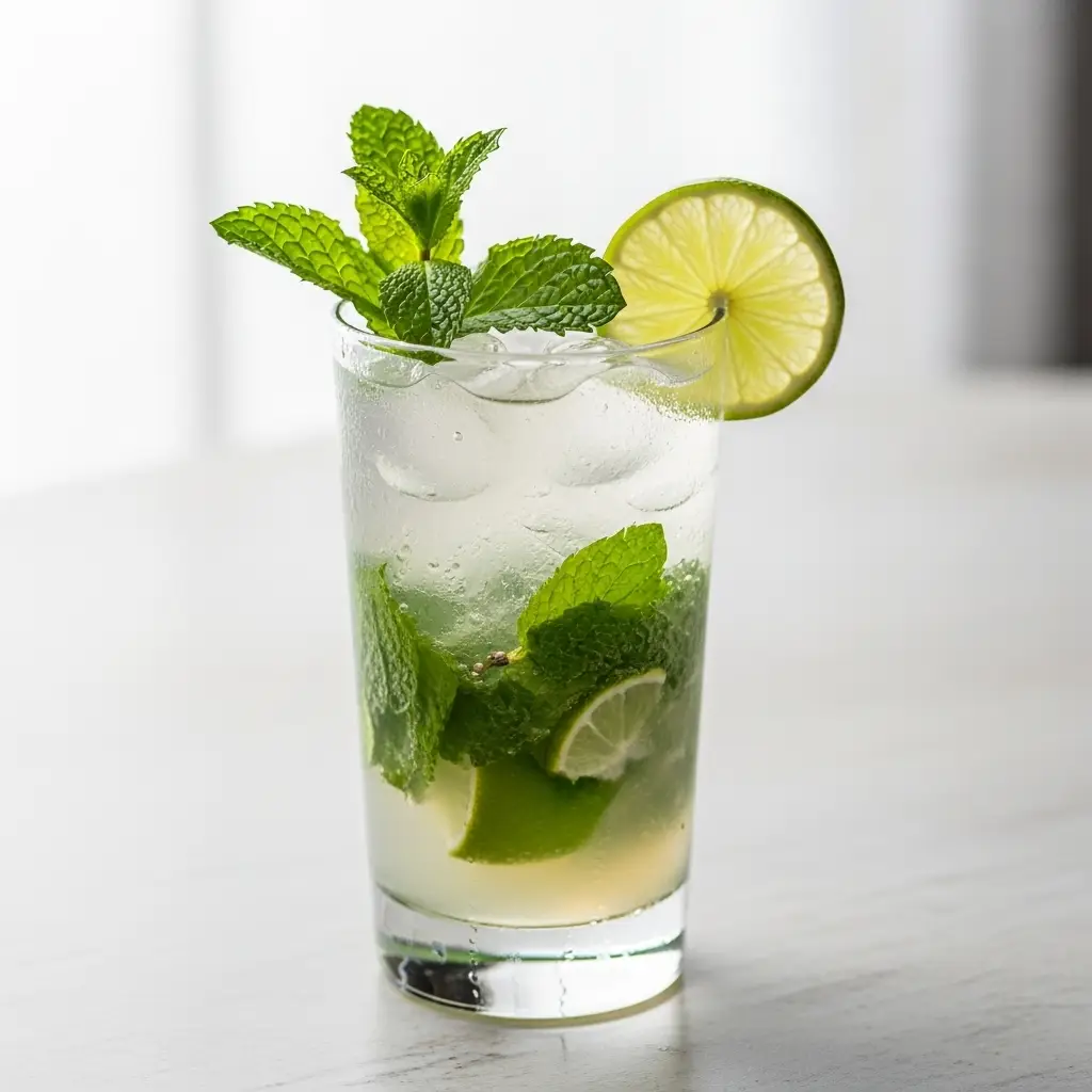 A refreshing vodka mojito recipe in a tall highball glass with a fresh mint and lime garnish.