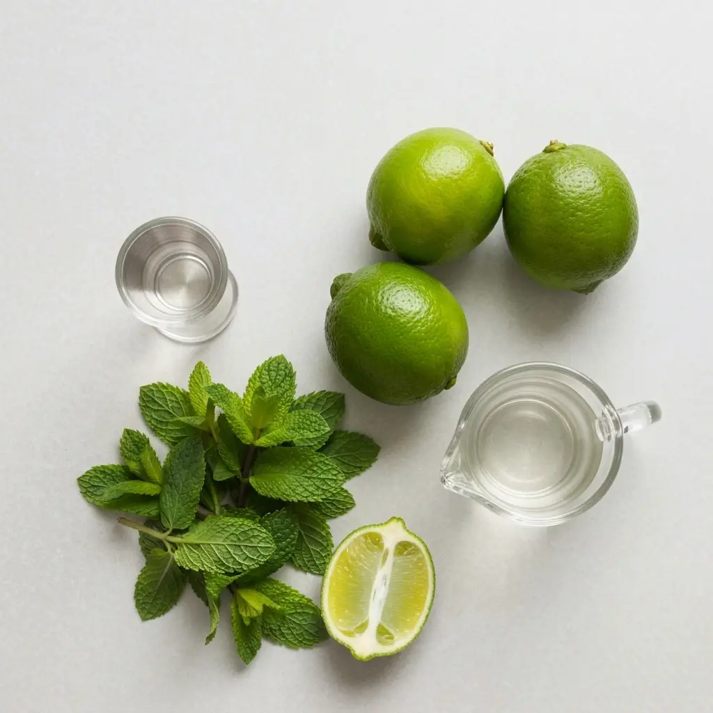 Vodka Mojito Recipe (A Refreshing Twist on the Classic) 1 Ingredients for a vodka mojito: fresh mint, limes, vodka, and simple syrup.