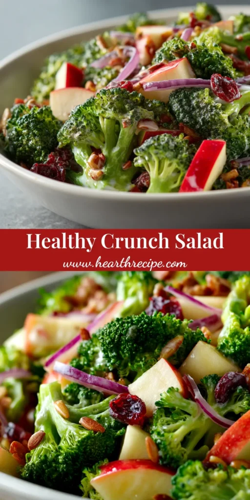Apple Broccoli Salad (The Only Recipe You'll Ever Need) 4 A large white bowl filled with creamy apple broccoli salad, topped with sunflower seeds and crumbled bacon. The salad is ready to be served.