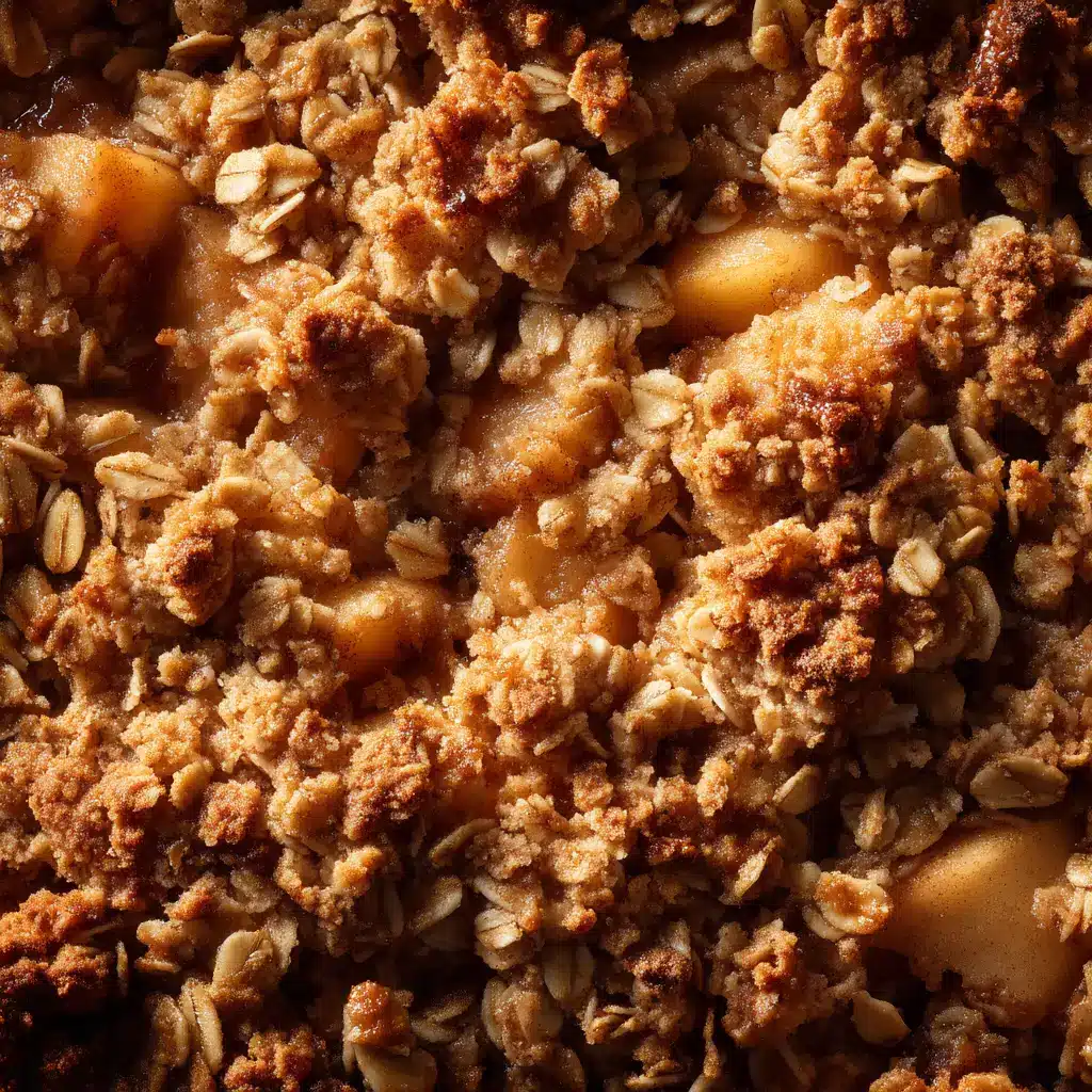A close-up of the bubbly, cinnamon-spiced apple filling in a baking dish before the topping is added. Part of an easy apple crisp recipe.