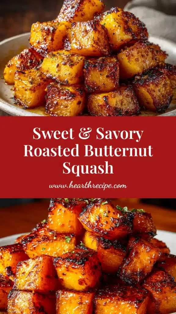 A top-down view of perfectly caramelized Brown Sugar Roasted Butternut Squash on a white serving platter, ready to be served as a delicious fall side dish.