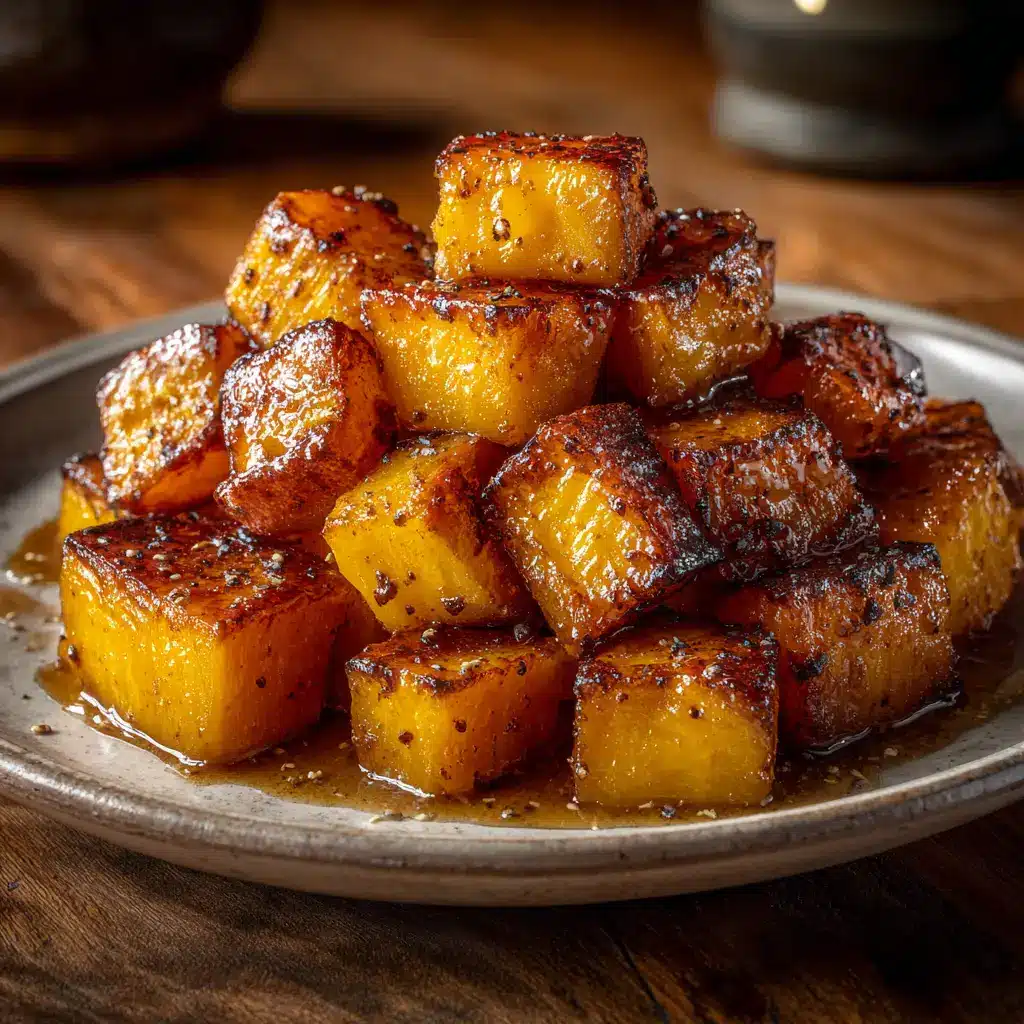 Roasted butternut squash spread out on a parchment-lined baking sheet, fresh out of the oven, with golden-brown caramelized edges.