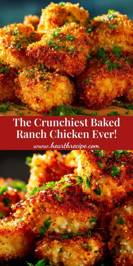Crispy Baked Ranch Chicken (The Easiest, Juiciest Recipe!) 4 A plate of perfectly golden Crispy Baked Ranch Chicken, sliced to show the juicy interior, with a side of fresh parsley.