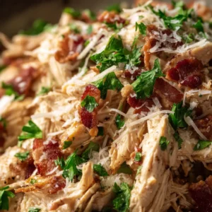 The ingredients for Crockpot Garlic Parmesan Chicken laid out, including chicken breasts, cream cheese, parmesan, and spices.