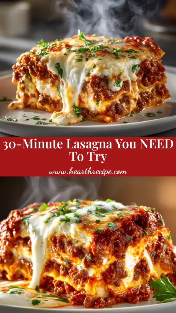 Easy Lasagna Recipe (Classic & Foolproof) 3 A delicious slice of an easy lasagna recipe on a white plate, showcasing the rich meat sauce and melted cheesy layers.