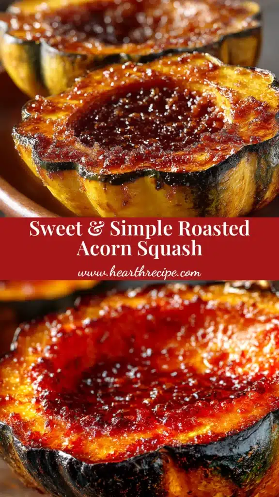 An overhead shot of perfectly roasted acorn squash halves on a baking sheet, caramelized with brown sugar and spices.