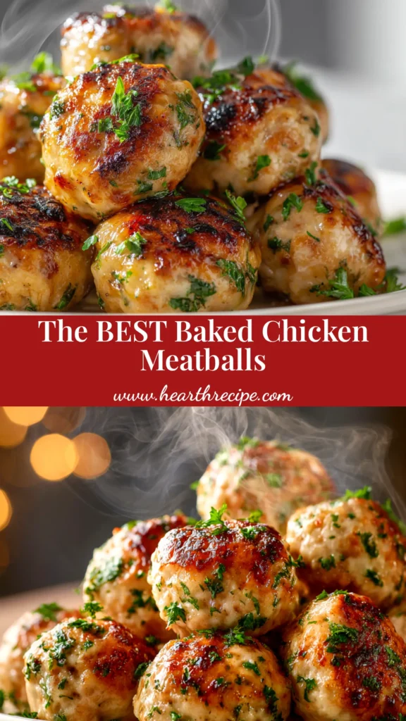 Garlic Parmesan Chicken Meatballs: The Juiciest, Most Flavorful Recipe 3 A top-down view of juicy garlic parmesan chicken meatballs in a creamy white sauce in a cast-iron skillet, garnished with fresh parsley.