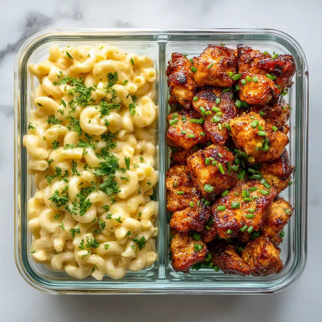 High Protein Honey Garlic Chicken (Ready in 30 Minutes!) 1 A meal prep container with High Protein Honey Garlic Chicken, quinoa, and steamed green beans.