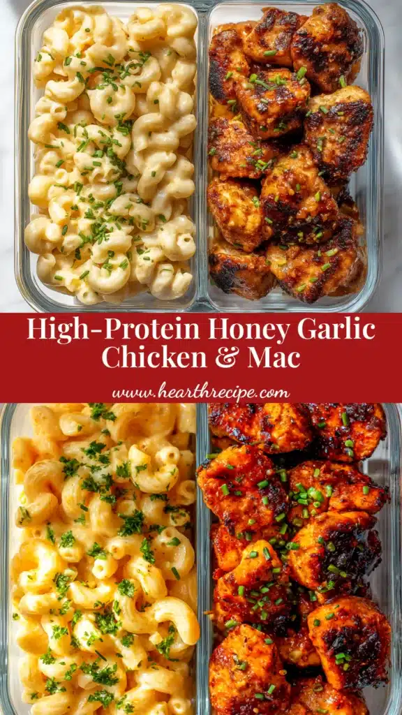 High Protein Honey Garlic Chicken (Ready in 30 Minutes!) 4 A close-up shot of High Protein Honey Garlic Chicken in a white bowl, garnished with sesame seeds and green onions, served with broccoli and rice.