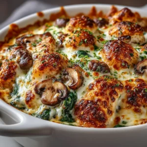 A 9x13 baking dish filled with keto chicken casserole before it goes into the oven, with all ingredients mixed and topped with cheese.