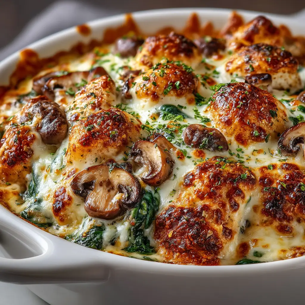 A 9x13 baking dish filled with keto chicken casserole before it goes into the oven, with all ingredients mixed and topped with cheese.