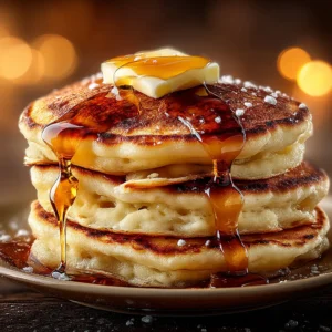 A bowl of lumpy pancake batter, showcasing the correct consistency for making fluffy pancakes from scratch.