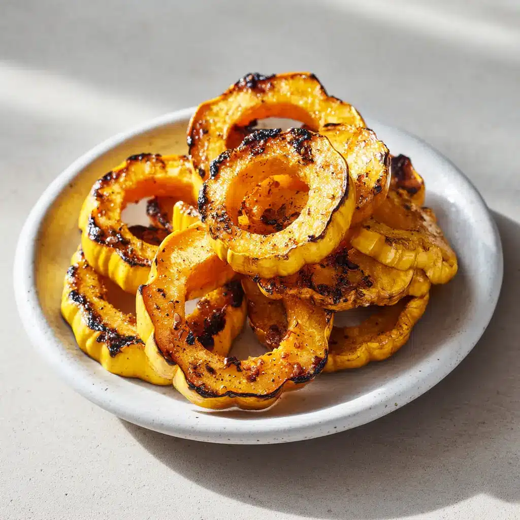 Roasted Delicata Squash (Two Easy Ways!) 1 Golden brown roasted delicata squash served on a platter, garnished with fresh herbs.