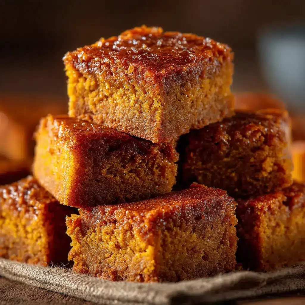 A bowl containing pumpkin blondie batter, showing the smooth consistency before baking. The key ingredients are visible nearby.