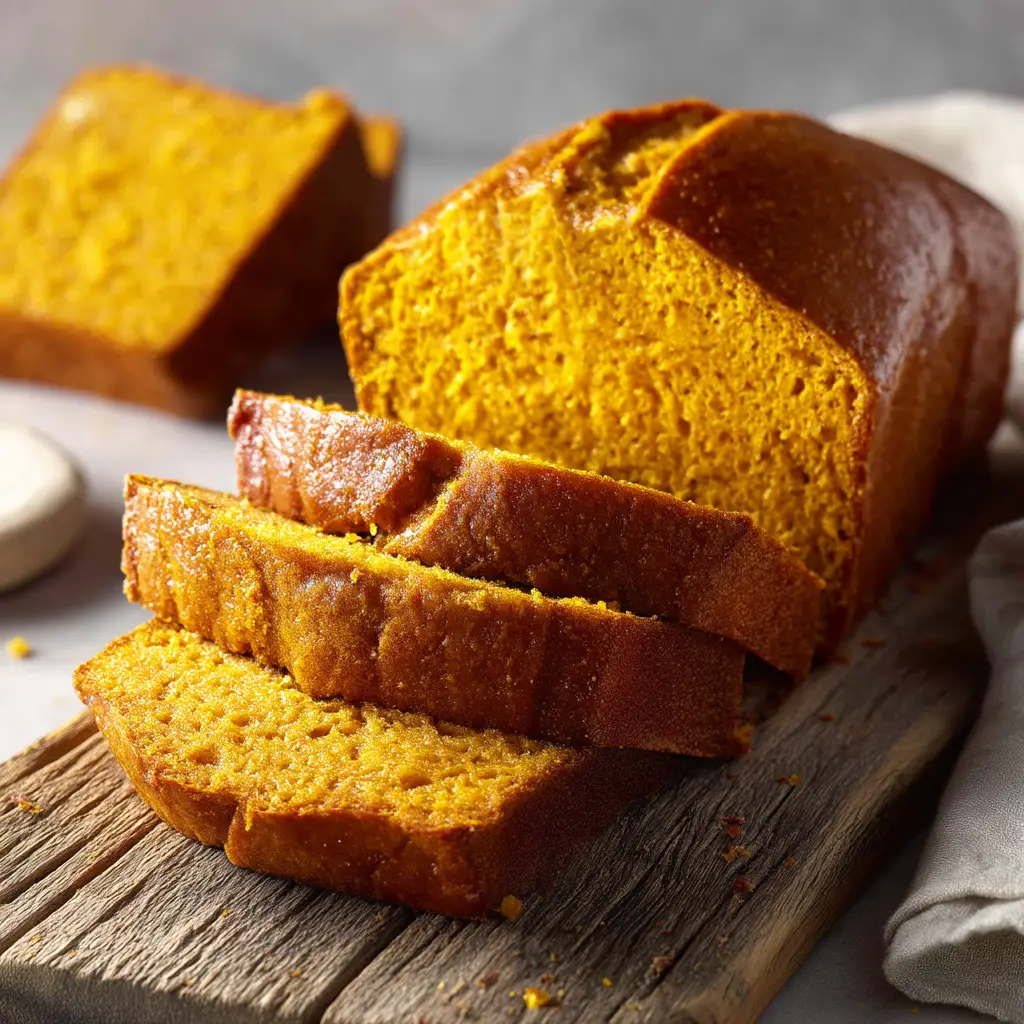 Thick, spiced pumpkin bread batter in a loaf pan, ready to be baked in the oven.
