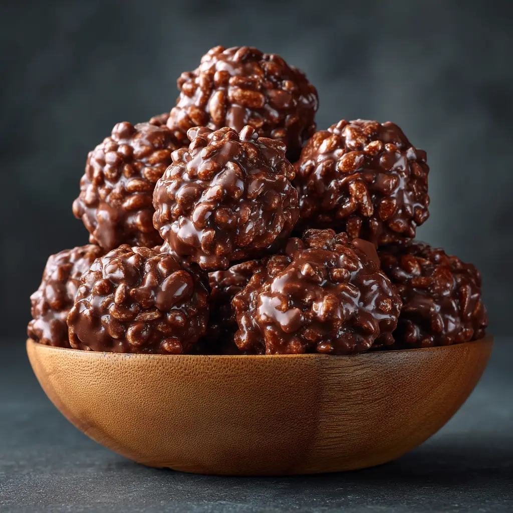 Chocolate Rice Krispie Balls (The Easiest No-Bake Treat!) 1 A batch of freshly rolled chocolate rice krispie balls setting on a piece of parchment paper.