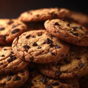 A close-up of a perfectly baked soft chocolate chip cookie held in hand, highlighting its chewy texture and melted chocolate chips.