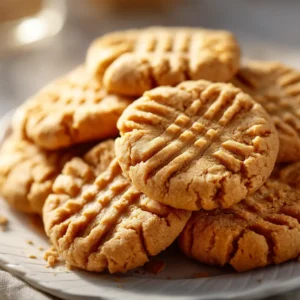 A close-up shot of a chewy peanut butter cookie broken in half to show its soft, tender interior.