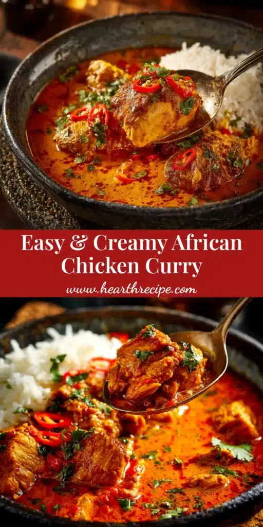 A vibrant bowl of authentic African Chicken Curry, garnished with fresh cilantro and served in a rustic bowl, ready to be eaten.