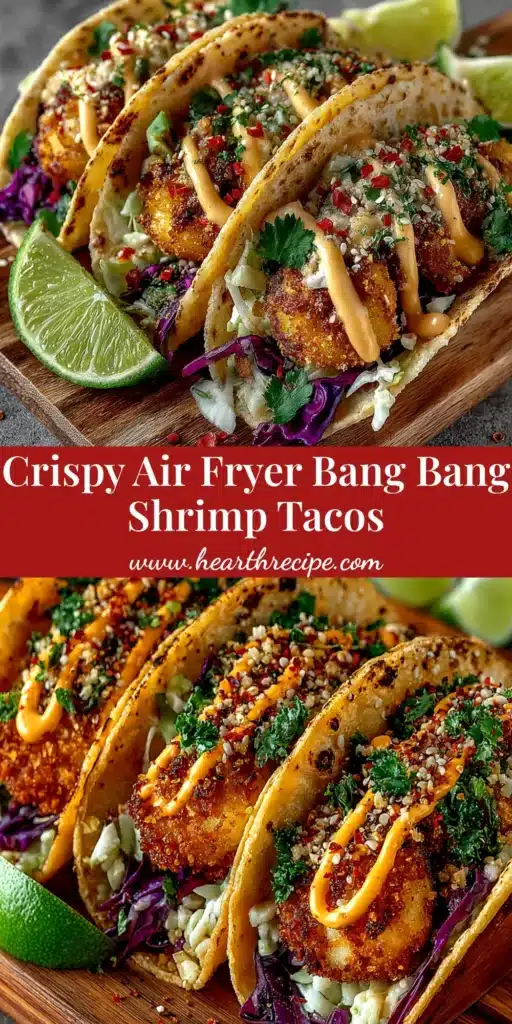 A platter of delicious Air Fryer Bang Bang Shrimp Tacos. Crispy shrimp are coated in a creamy, spicy sauce and topped with fresh cilantro and green onions in a soft tortilla.