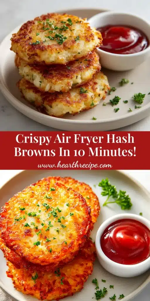 Air Fryer Frozen Hash Browns (The Crispiest, Easiest Method!) 4 A stack of crispy, golden air fryer frozen hash browns on a white plate, ready for a delicious breakfast.