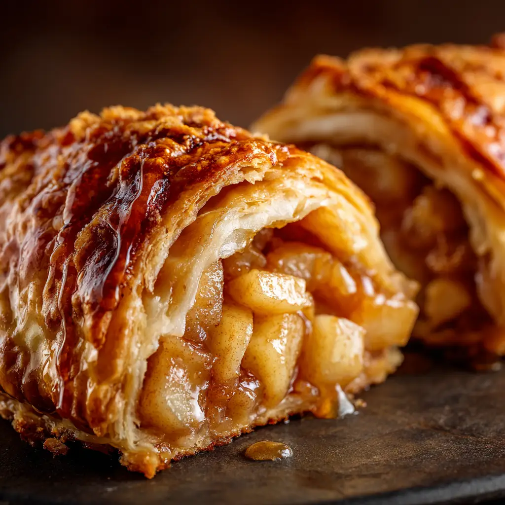 Apple dumplings arranged in a baking dish, covered in a bubbling cinnamon-spiced caramel syrup before baking.