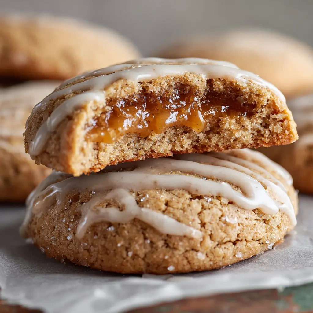 The process of assembling the Brown Sugar Pop Tart Cookies, showing the dough filled with cinnamon sugar before baking.