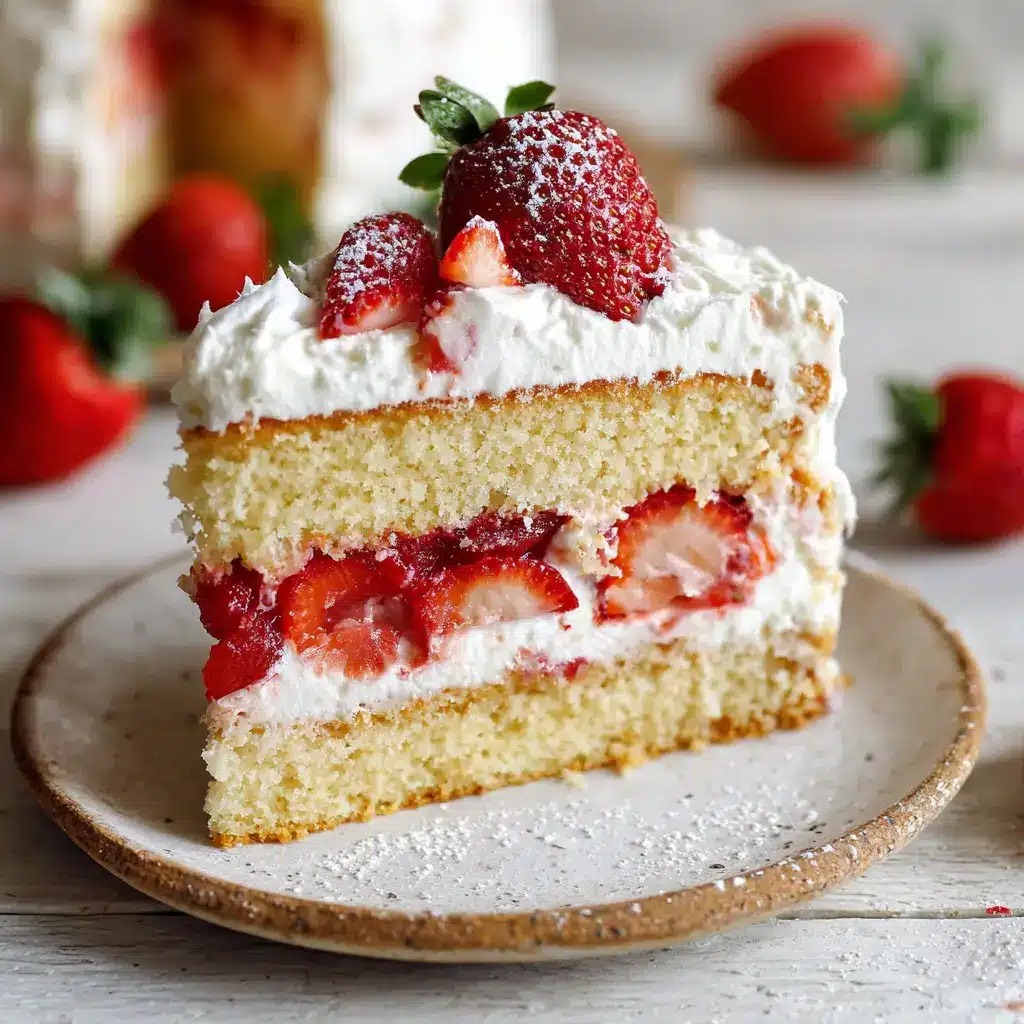 Strawberry Shortcake Cake: The Ultimate Summer Dessert 1 Assembling a homemade strawberry cake with whipped cream, showing the process of layering the fresh strawberry filling onto the vanilla cake.