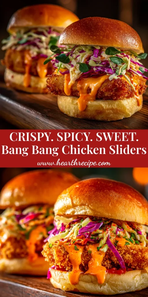 A platter of delicious Bang Bang Chicken Sliders, with crispy chicken coated in a creamy, spicy sauce on soft brioche buns. Perfect party appetizer recipe.
