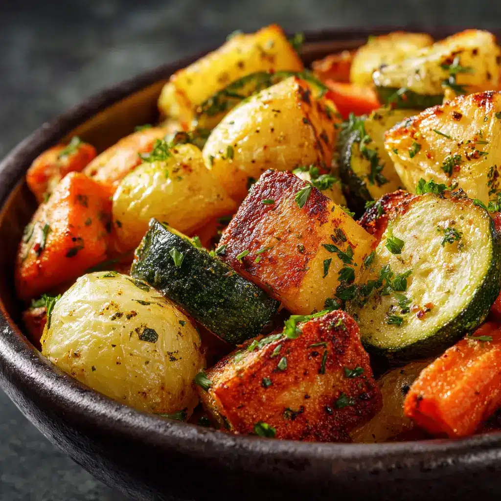 A bowl of finished garlic herb roasted potatoes, showing the fluffy interior and crispy exterior, garnished with fresh parsley.