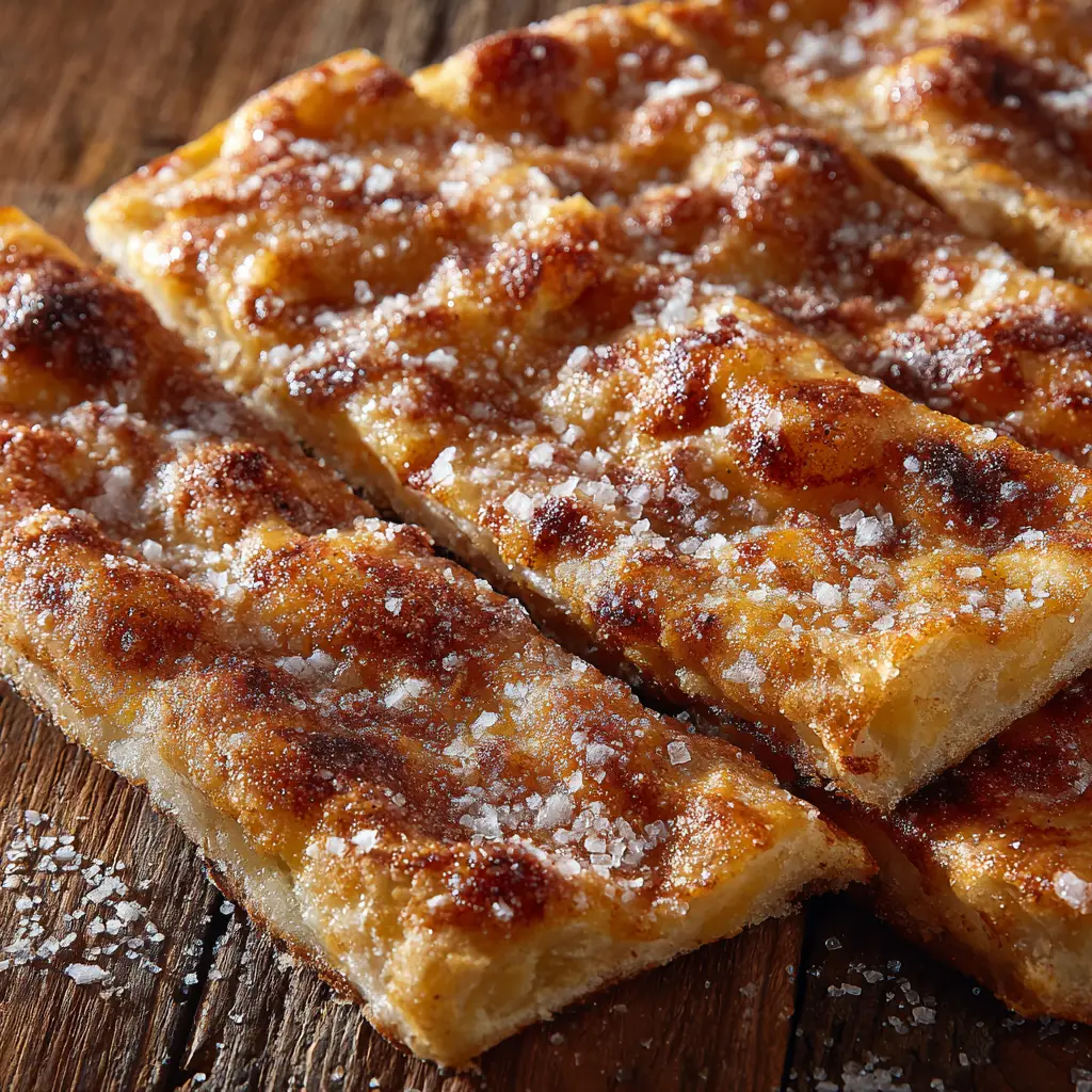 The finished cinnamon sugar pizza, drizzled with creamy icing and ready to be served, showcasing the final delicious result.
