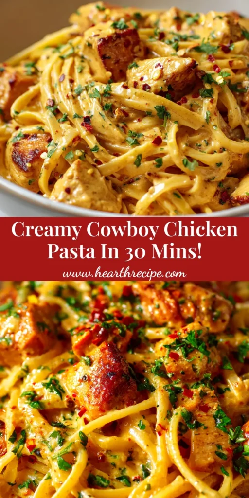 Cowboy Butter Chicken Linguine (The Ultimate 30-Minute Meal) 4 A close-up shot of Cowboy Butter Chicken Linguine in a white bowl, garnished with fresh parsley and Parmesan cheese.