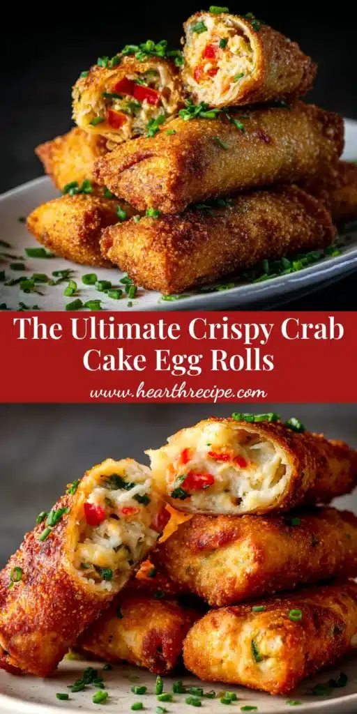 Crab Cake Egg Rolls: The Ultimate Crispy Appetizer 3 A platter of crispy, golden-brown crab cake egg rolls stacked next to a small bowl of creamy, spicy remoulade dipping sauce. The perfect appetizer recipe.