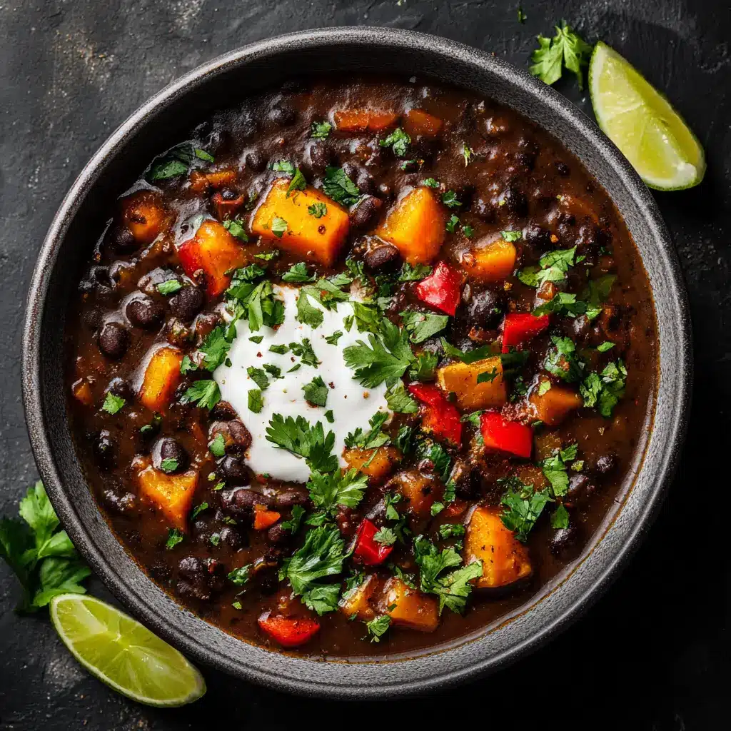 Black Bean Soup (The Ultimate Easy Recipe) 1 A close-up view of a spoonful of creamy black bean soup, showing the texture and ingredients.