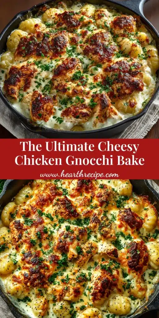 A skillet of creamy Chicken Alfredo Gnocchi garnished with fresh parsley, shown with a fork lifting a piece.