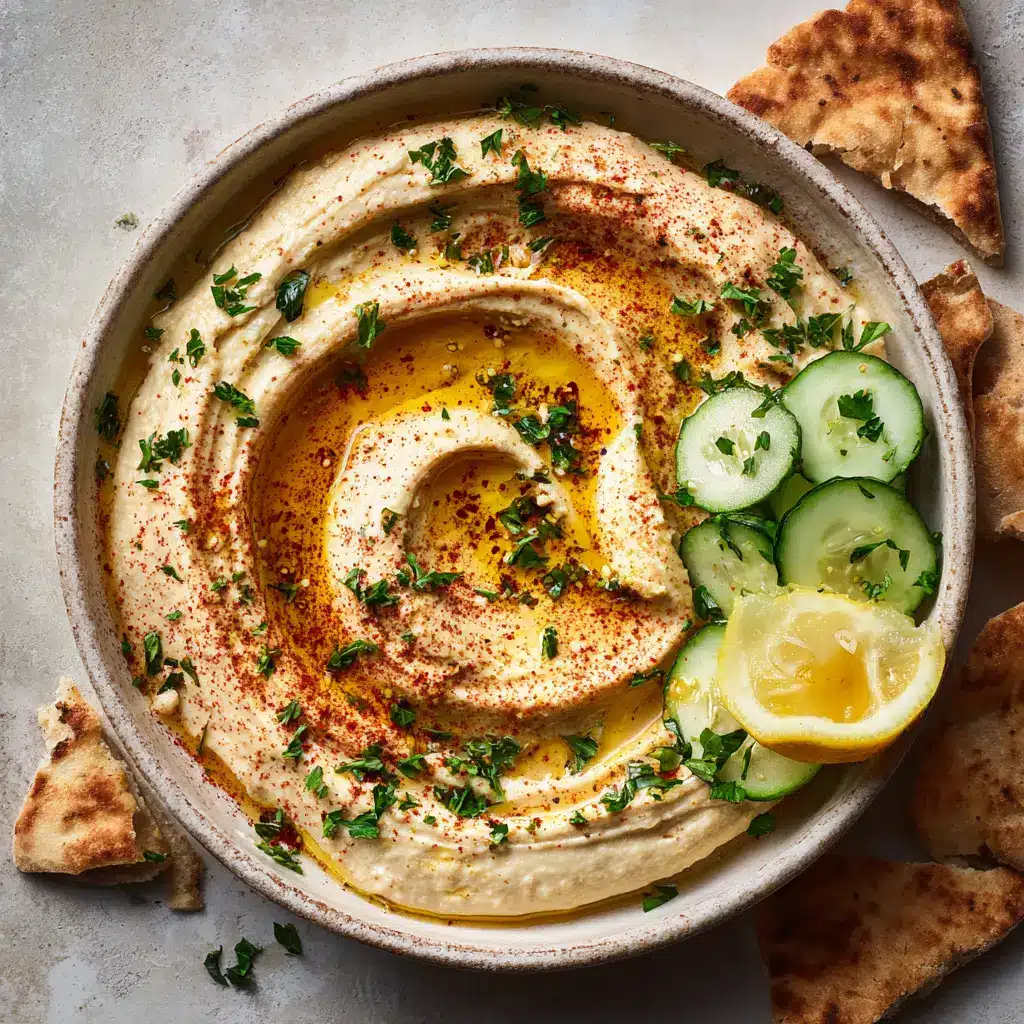 A rustic bowl filled with smooth, homemade hummus, showing its creamy texture. This authentic hummus recipe is a must-try.