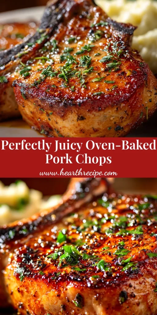 Perfectly baked pork chops with a golden-brown crust, sliced and served on a plate, showcasing their juicy interior. The ultimate easy baked pork chops recipe.