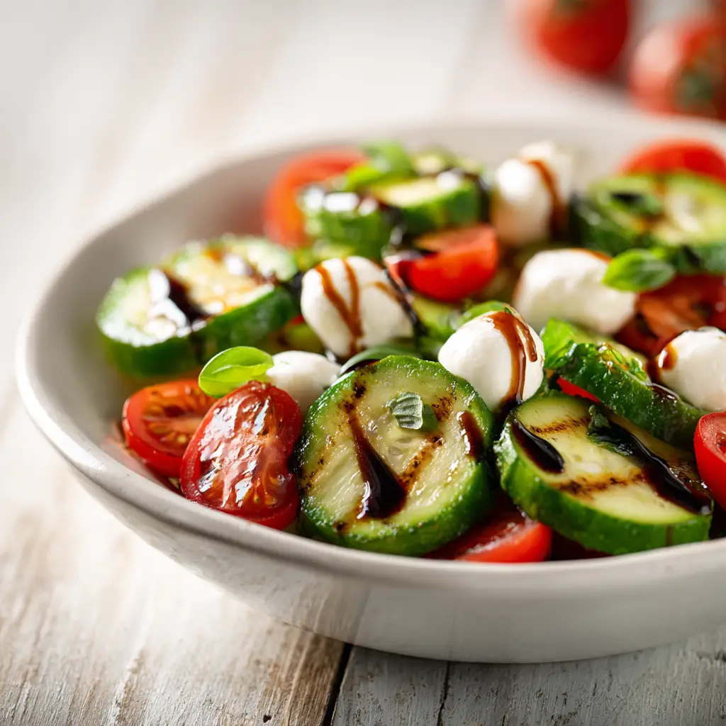 An overhead view of the easy Caprese salad with a cucumber twist, ready to be served.