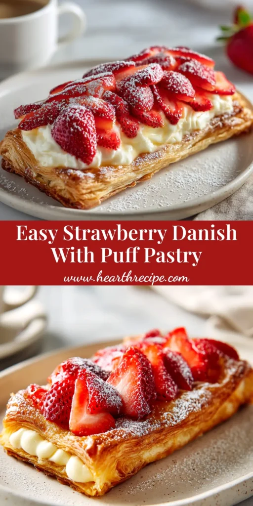 Strawberry Cream Cheese Danish (The Easiest, Flakiest Recipe!) 3 An overhead shot of beautiful homemade strawberry cream cheese danish pastries on a white plate, drizzled with glaze. The perfect easy breakfast pastry recipe.