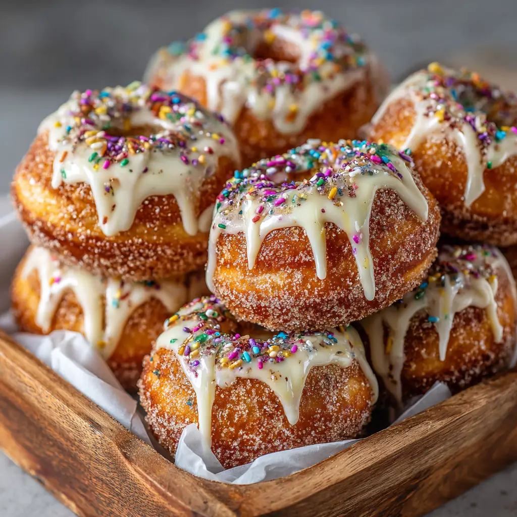 A close-up shot showing the creamy cheesecake filling being piped into a baked pumpkin doughnut.