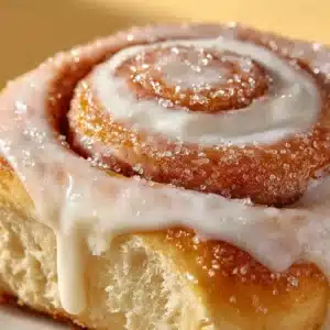 A perfectly proofed, soft and pillowy cinnamon roll dough in a glass bowl after its first rise.