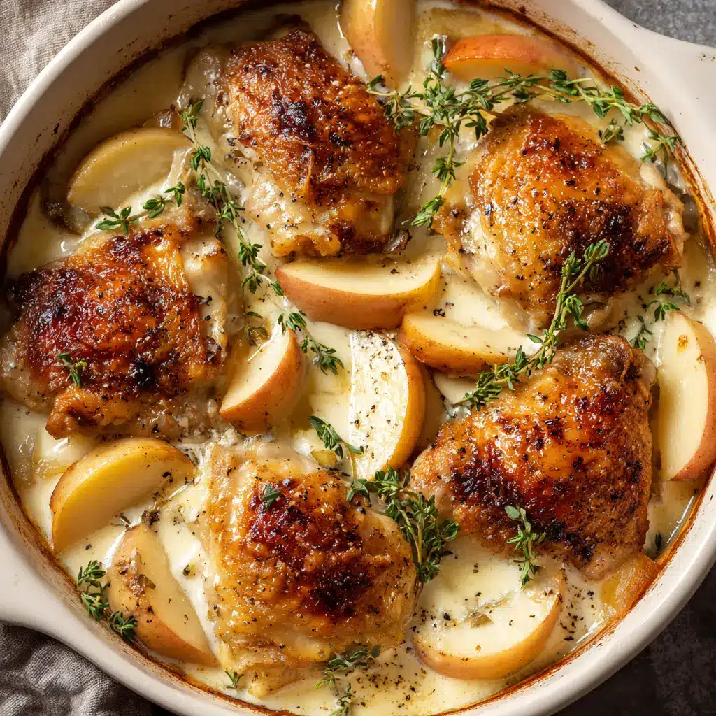 A serving of French chicken casserole on a plate, paired with crusty bread, illustrating a delicious and complete meal.