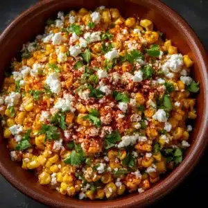 A platter of freshly made Mexican Street Corn, showing several cobs ready to be served at a summer barbecue.