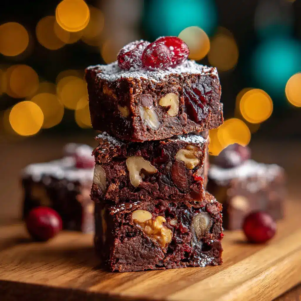 Vegan No-Bake Brownies: The Easiest Fudgy Treat 2 A tall stack of three healthy raw brownies, showing off their rich, dark, and fudgy texture. The brownies are on a rustic plate.