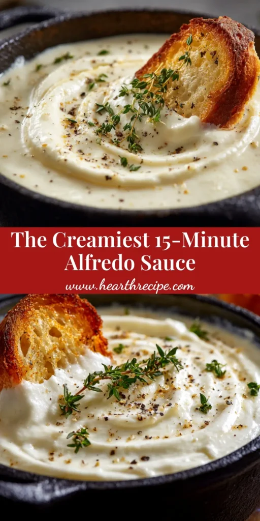 A large white bowl of fettuccine coated in creamy homemade alfredo sauce, garnished with fresh parsley and black pepper, with text overlay.